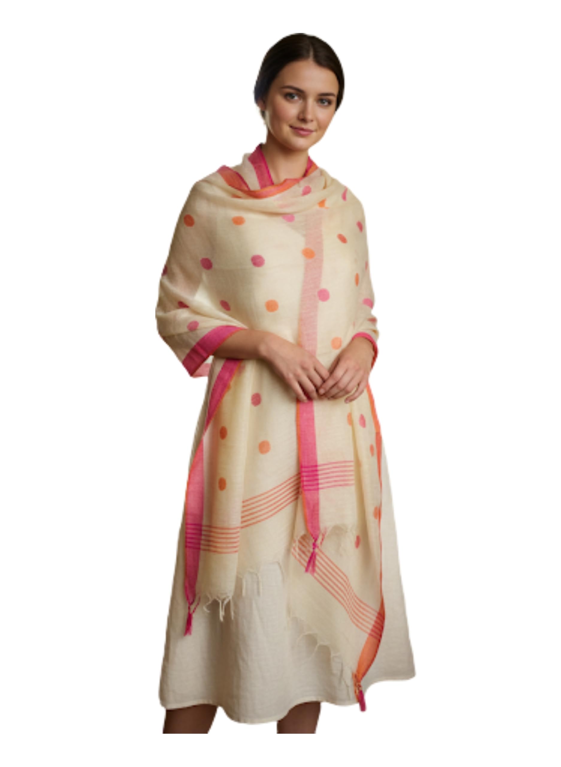 Women's Linen Cotton Dupatta | Soft Breathable Stole | Pink And Orange Border Woven Pattern | Perfact For Kurti, Suit & Ethnic Wear_Full Size_2.5m-image-30