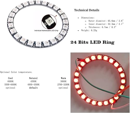 Miniatura 2 de 24 bits WS2812 RGB LED anillo 24 X 5050 WS2812B LED con controlador integrado direccionable individual programable para Arduino Raspberry Pi ESP32