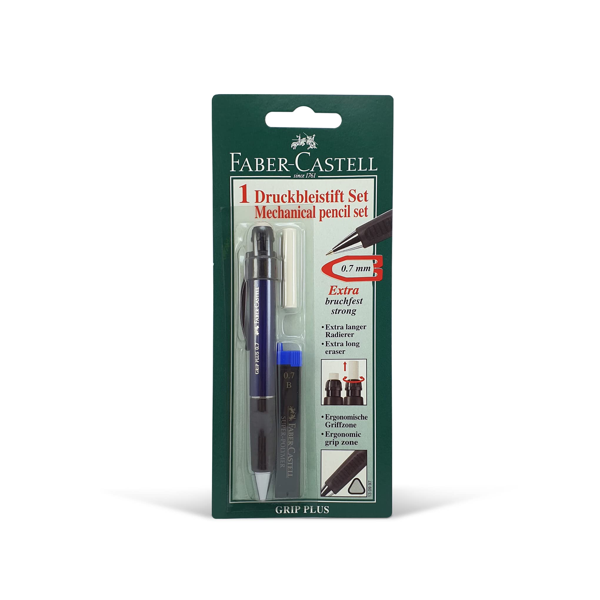 FABER-CASTELL Portamine GRIP PLUS 0,7 mm B, 12 mine incluse, verde metallizzato