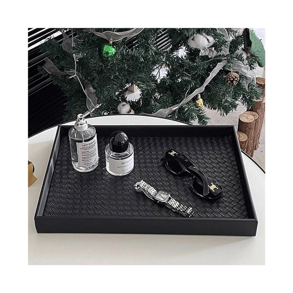 Bandeja de madera negra para servir – Expositor rectangular de aromaterapia y joyas – Almacenamiento versátil de objetos para baño, postres, zumo y desayuno – perfecta para decoración del hogar