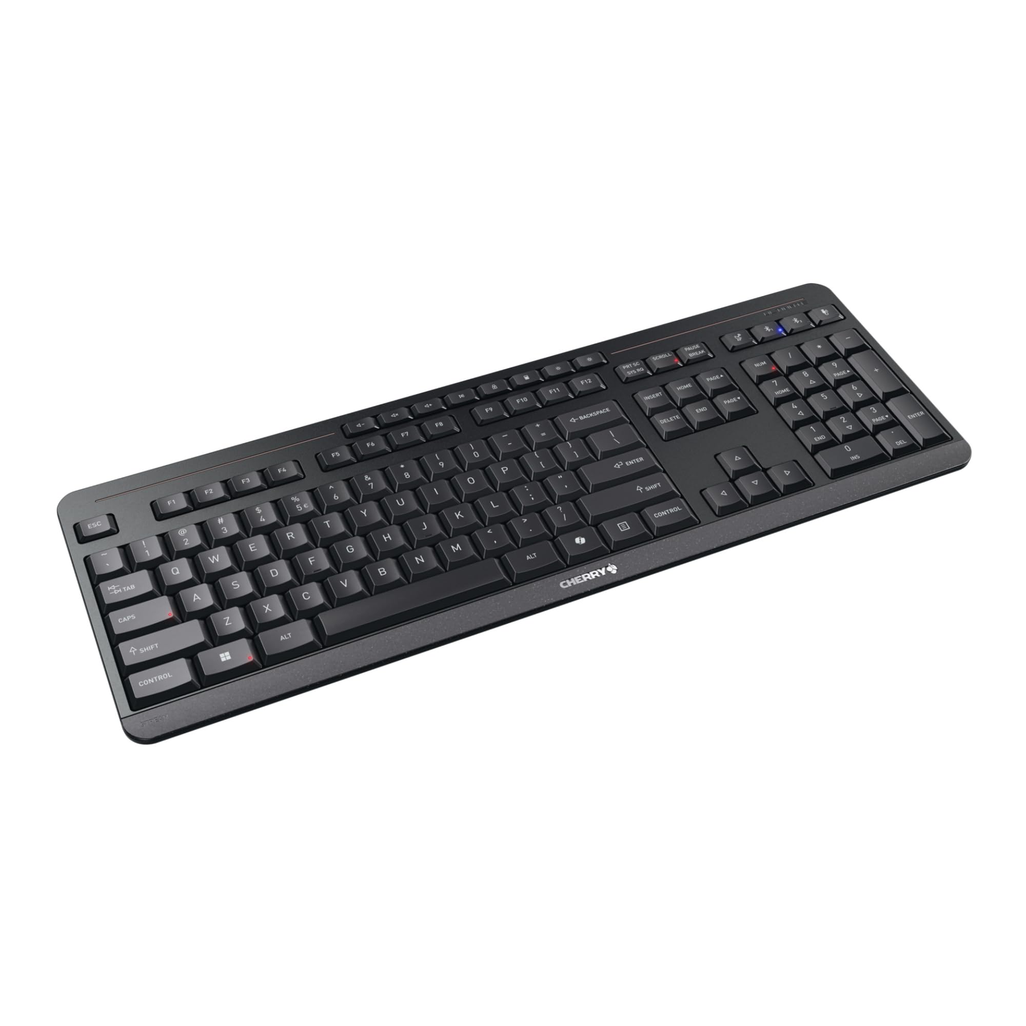 CHERRY STREAM KEYBOARD ULTIMATE, Bezprzewodowa Klawiatura Obsługująca do 4 Urządzeń, Układ US (QWERTY), Bluetooth, 2,4 GHz i Kabel, Podświetlana, Czarny