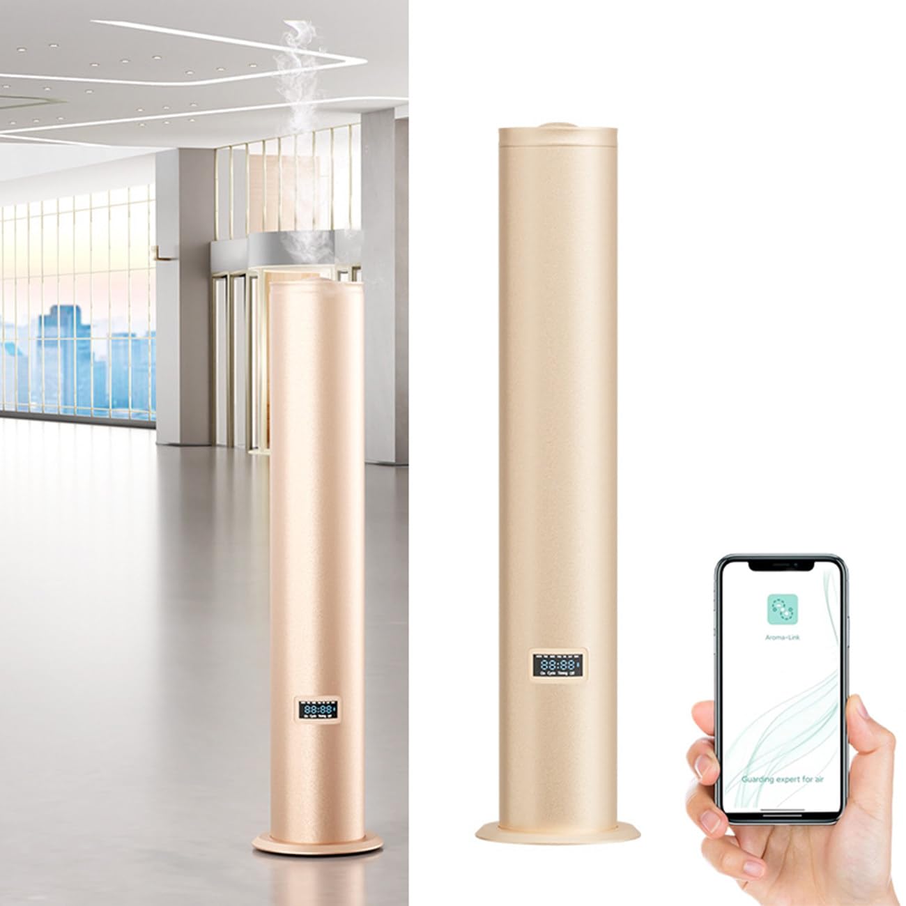 Diffusore di Oli Essenziali Professionale - Copertura 1500 m³, Controllo Bluetooth, Basso Rumore 25 Db, diffusore in Lega di Alluminio per Grandi Ambienti, ristoranti, Hotel,Gold