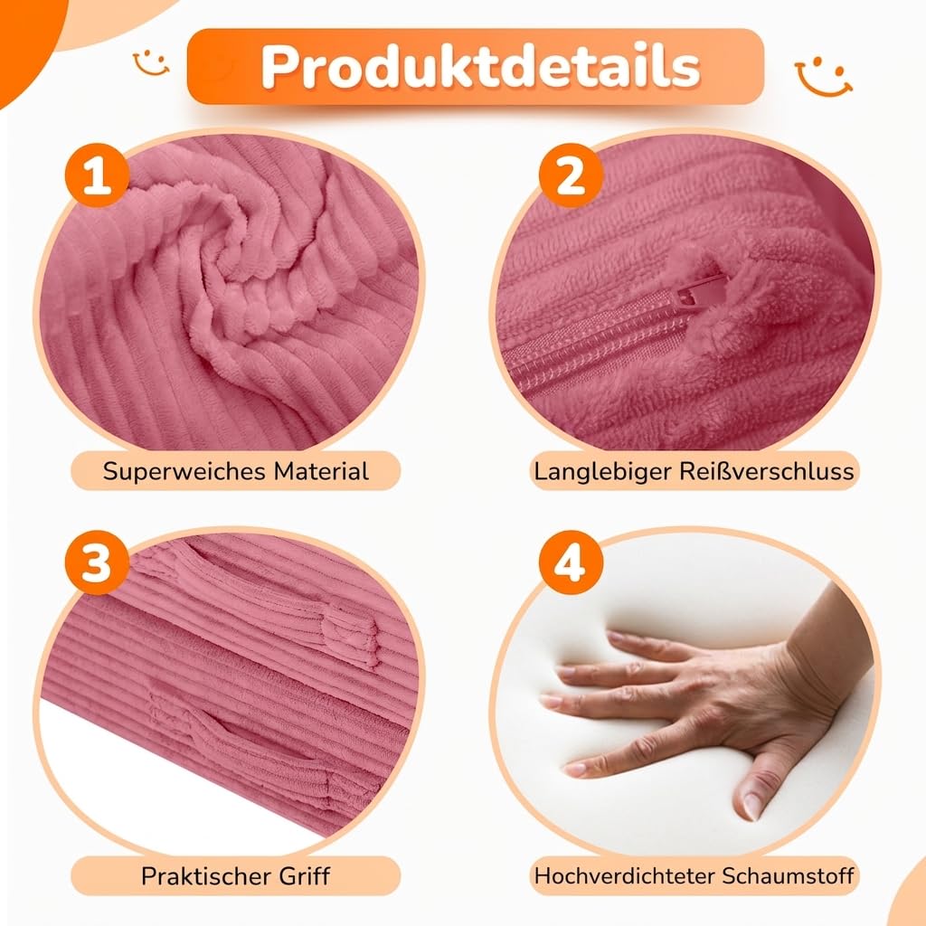 MeMoreCool Cord Spielsofa Kinder, Modulare Schaumstoff Couch Rosa | Weiche Schaumstoff Bausteine Couch für Kinder, Ideal als Kuschelecke und Kreativer Indoor-Spielplatz im Kinderzimmer