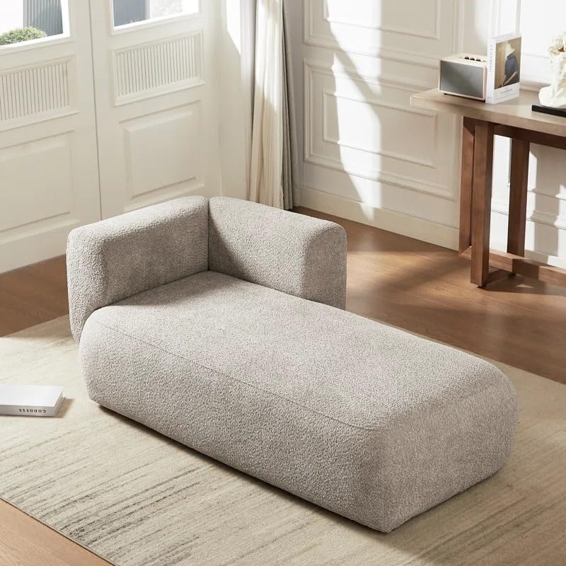 Image of Boucle Fabric Upholstered Samuel Diwan, Couch, Chaise Lounge, Settee, Sofa, Chaise Lounge, Light Grey
