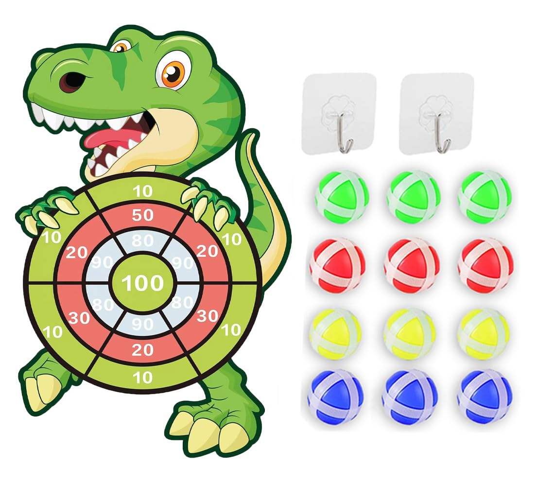 Vamotto Large Dinosaur Dart Board for Kids, 12 Sticky Balls, Indoor/Outdoor Sport Game, Multi-Player Party Game, Cartoon Animal Toy for Toddlers 3+ Years