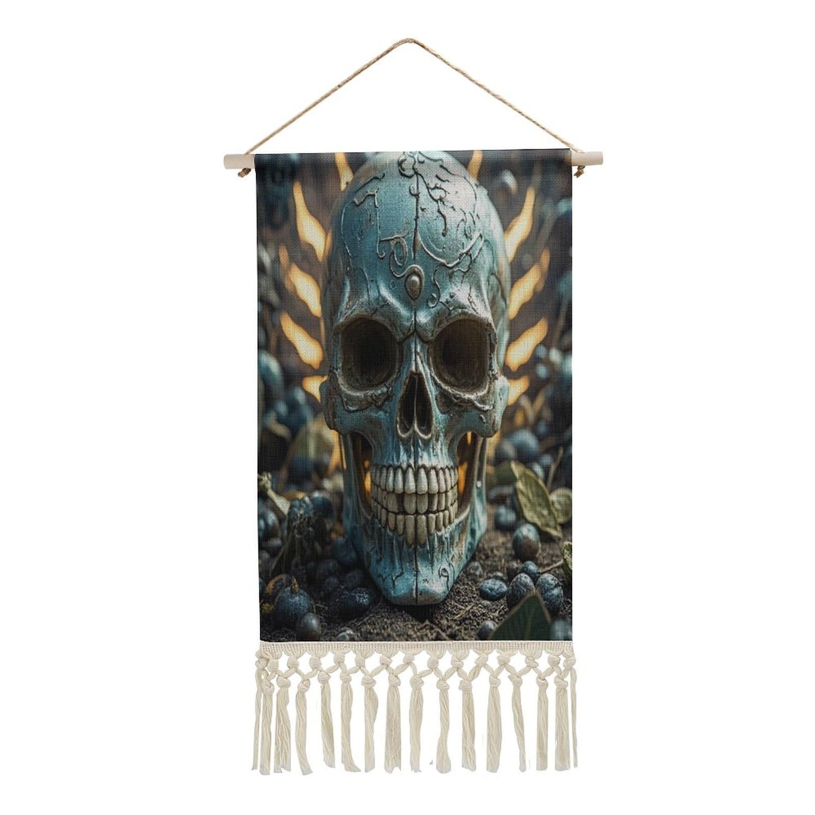 FekiLoot Cool Evil Skull Wall Art Print Decor Art Tapestry with Tassel Cotton Linen Hanging Poster Vintage Aesthetic Wall Art Poster Rustic Wall Art Decor for Home Bedroom Living Room Office
