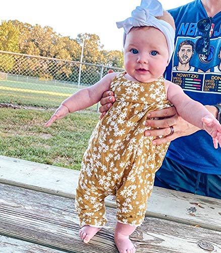 Image of Newborn Girls Sling Jumpsuit Flower Print Sleeveless Romper Hairband Baby One-Pieces Bodysuits Clothing Months