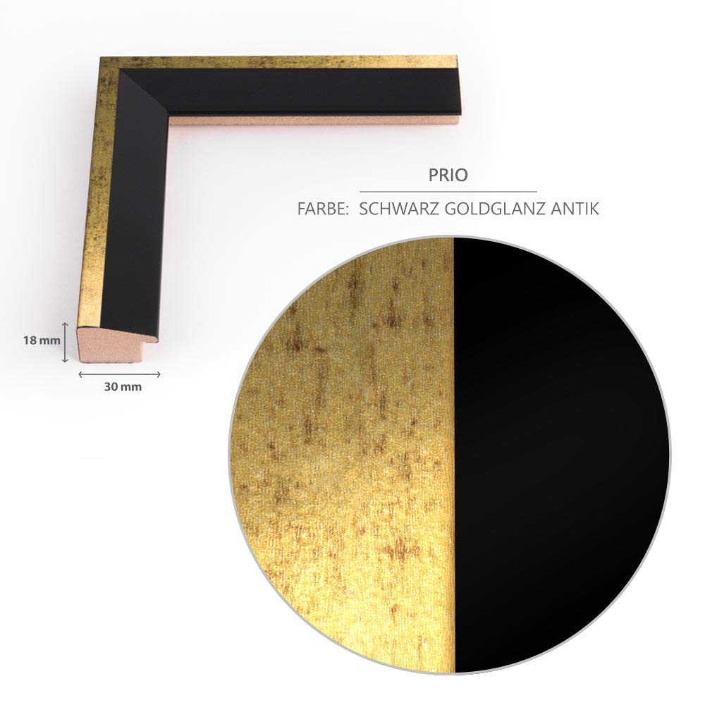 Bildershop-24 Bilderrahmen modern schmal PRIO 35X45cm Schwarz Goldglanz Antik Rahmen für Bilder Urkunden Poster Farbe & Größe wählbar