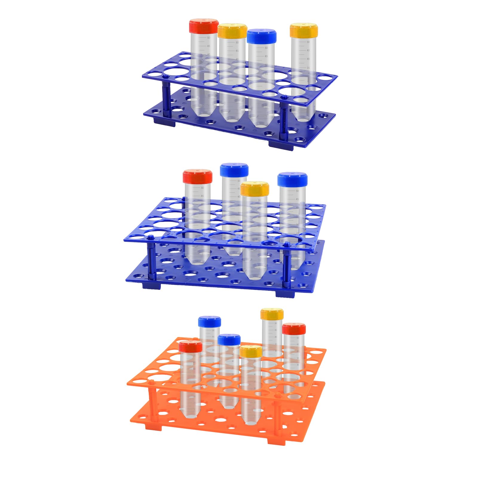 Soportes de tubos de ensayo para tubos de ensayo (10 ml/15 ml/50 ml, soporte de plástico extraíble, 128 cavidades