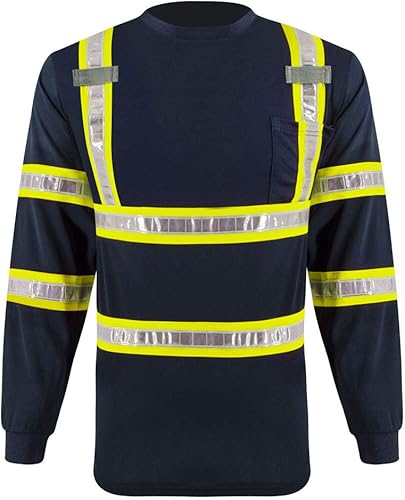 Camisas reflectantes de seguridad para el trabajo, camisetas de manga larga de alta visibilidad con bolsillos y cinta reflectante de PVC para