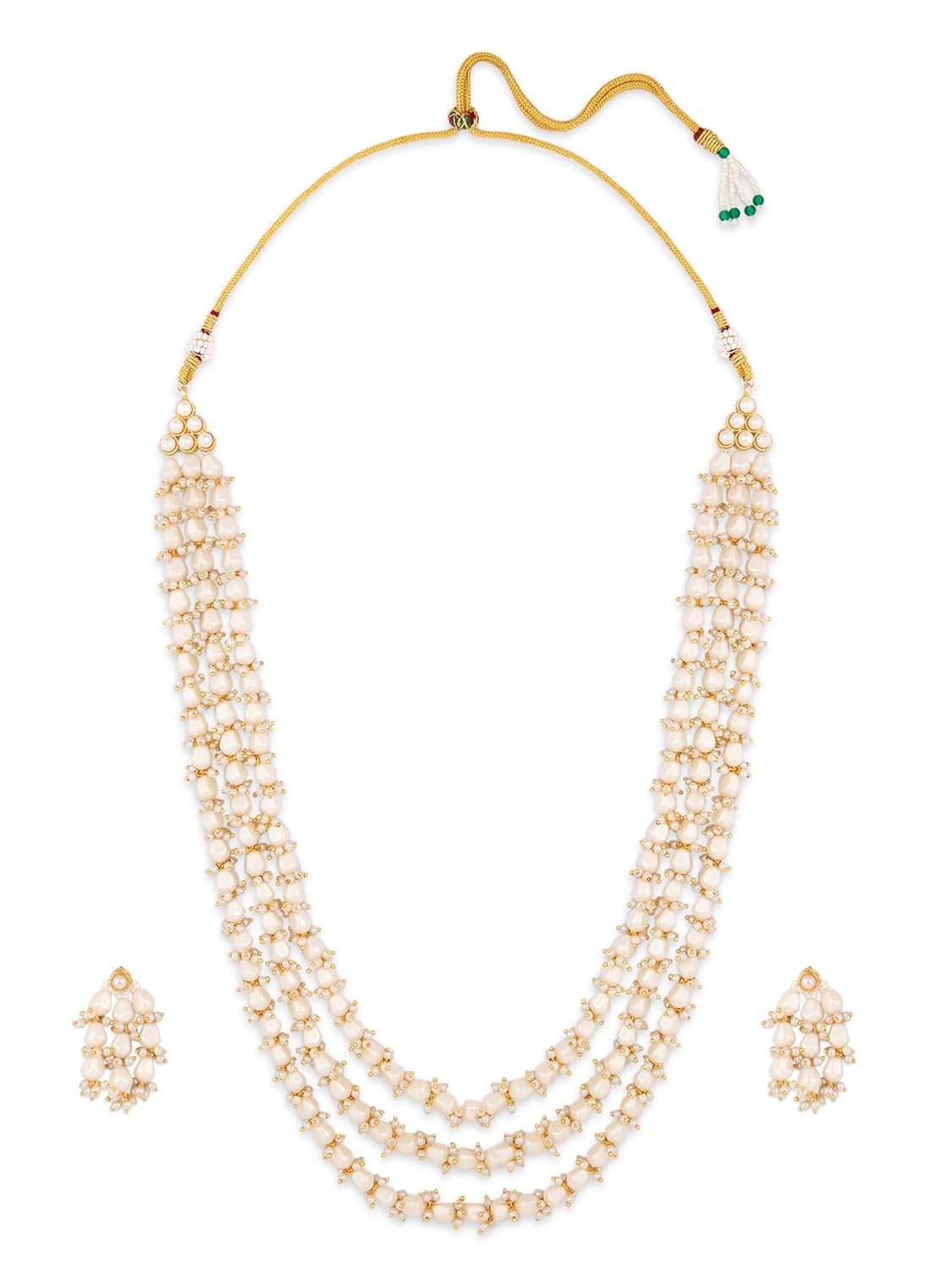 ZAVERI PEARLS Gold Tone Multilayer Cluster Beaded Long Ethnic Necklace & Earring Set For Women-ZPFK18333