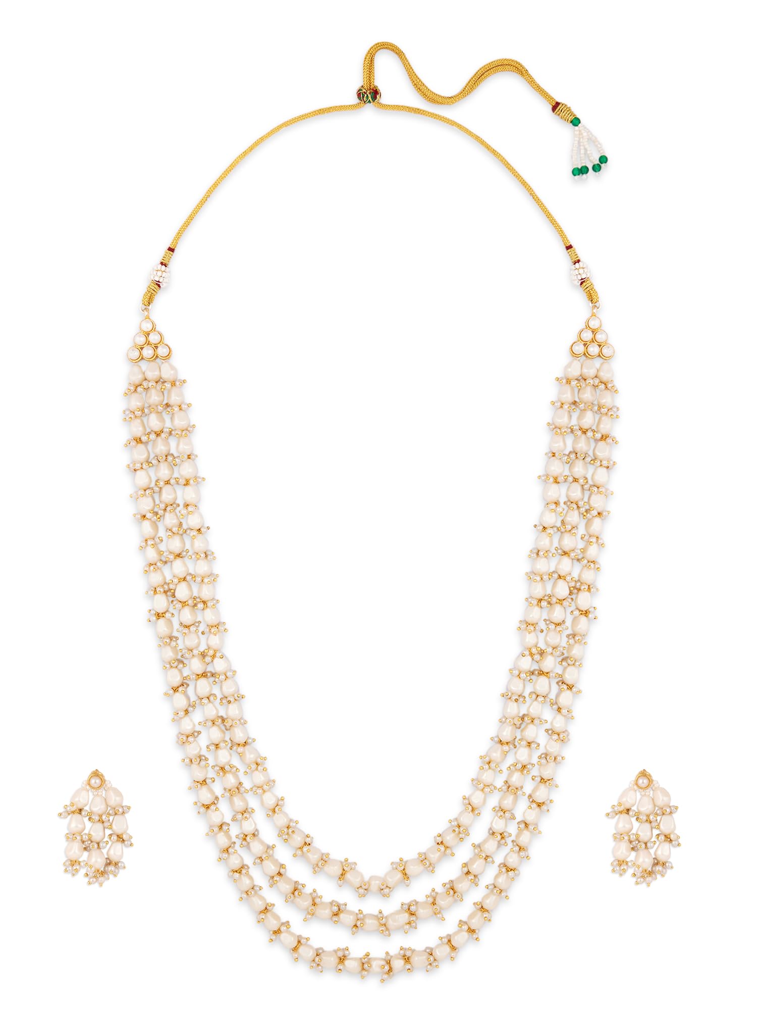 ZAVERI PEARLS Gold Tone Multilayer Cluster Beaded Long Ethnic Necklace & Earring Set For Women-ZPFK18333 (B0D8T5QMJG) Amazon Price History, Amazon Price Tracker