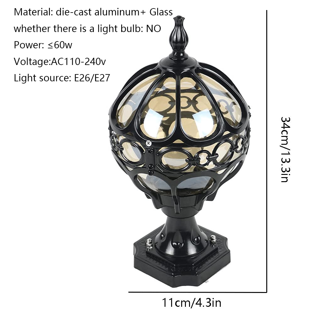 XANAYXWJ Słupek ogrodowy Szkło Aluminiowe Lampy słupkowe LED Okrągłe lampy słupowe V-intage Luksusowa kolumnowa do płaskiego patio dekoracyjna uliczna, mosiądz 18,1 cala (czarny 18,1 cala) (czarny