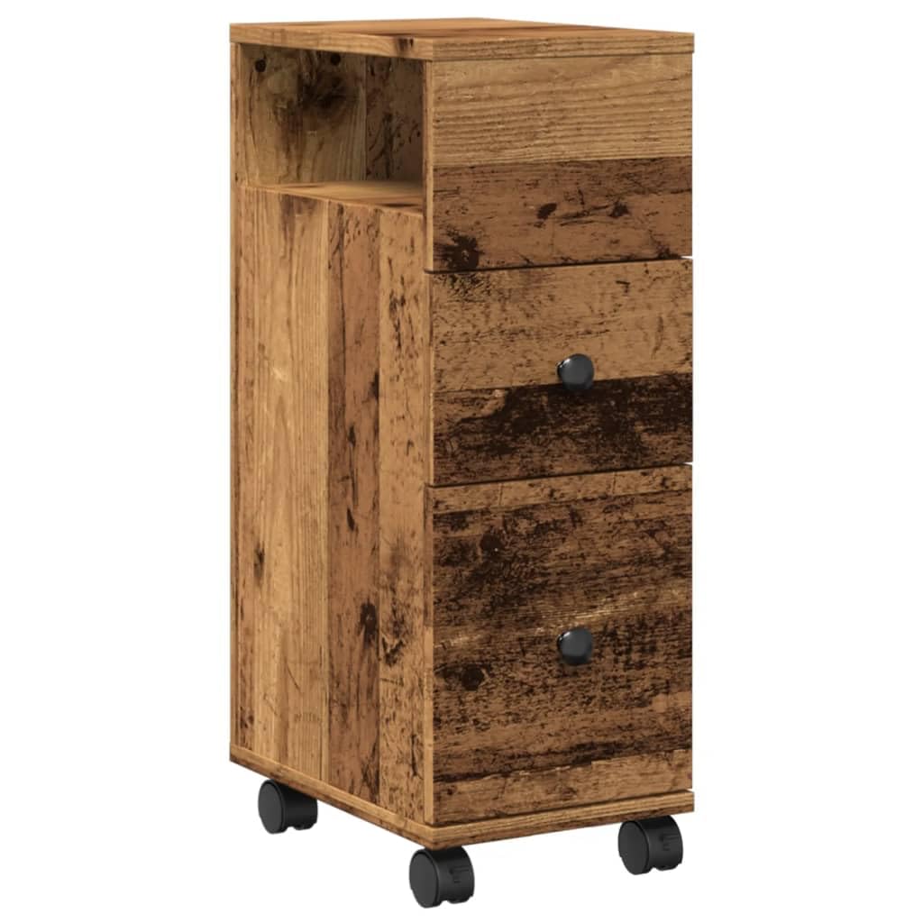 Armadietto da bagno stretto con ruote, in legno anticato, 23 x 33