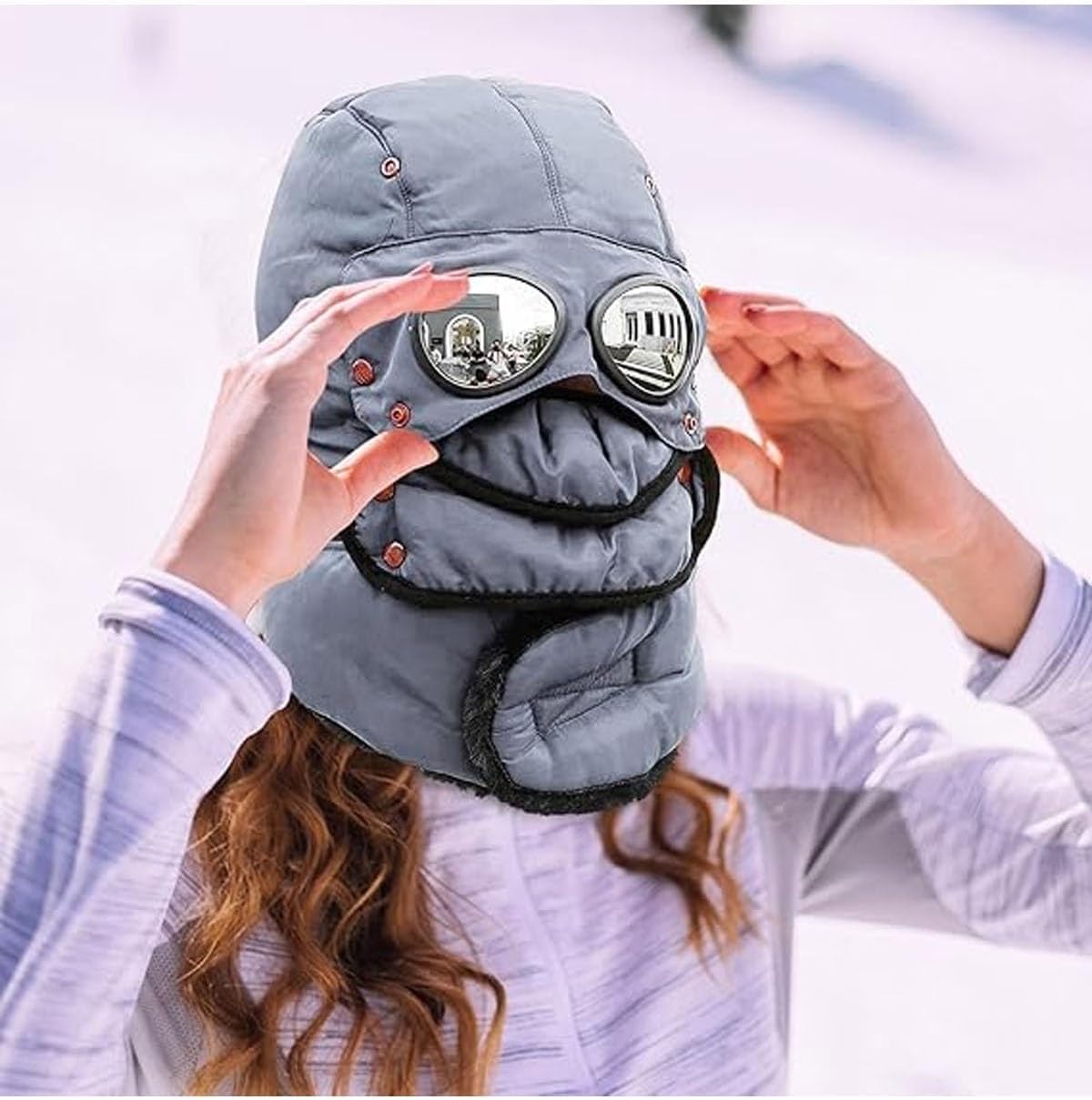 Winter Thermal Hat with Glasses Windproof Ski Mask Cap Fashion Warm Hat for Cycling, Trapper Beanie with Goggles Built in(Yellow+Blue)