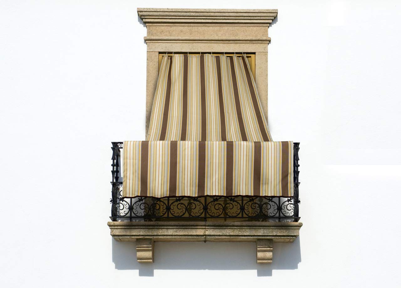 BIANCHERIAWEB Toldo Parasol con Forma de Cascada de 145 x 300 cm, Estampado a Rayas marrón, toldo con Anillas para Exteriores, Resistente a los Agentes atmosféricos, Tela Lavable