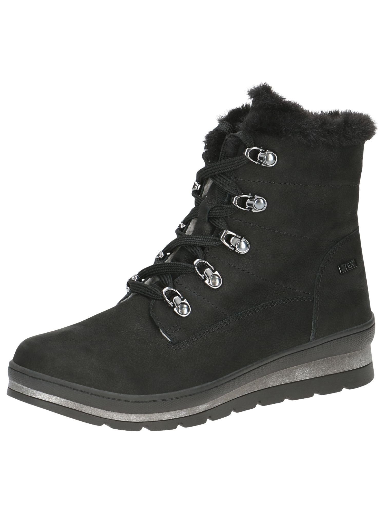 CAPRICE Women's lace-up ankle boots lined water-repellent, Black (Black Nubuc), 6 UK