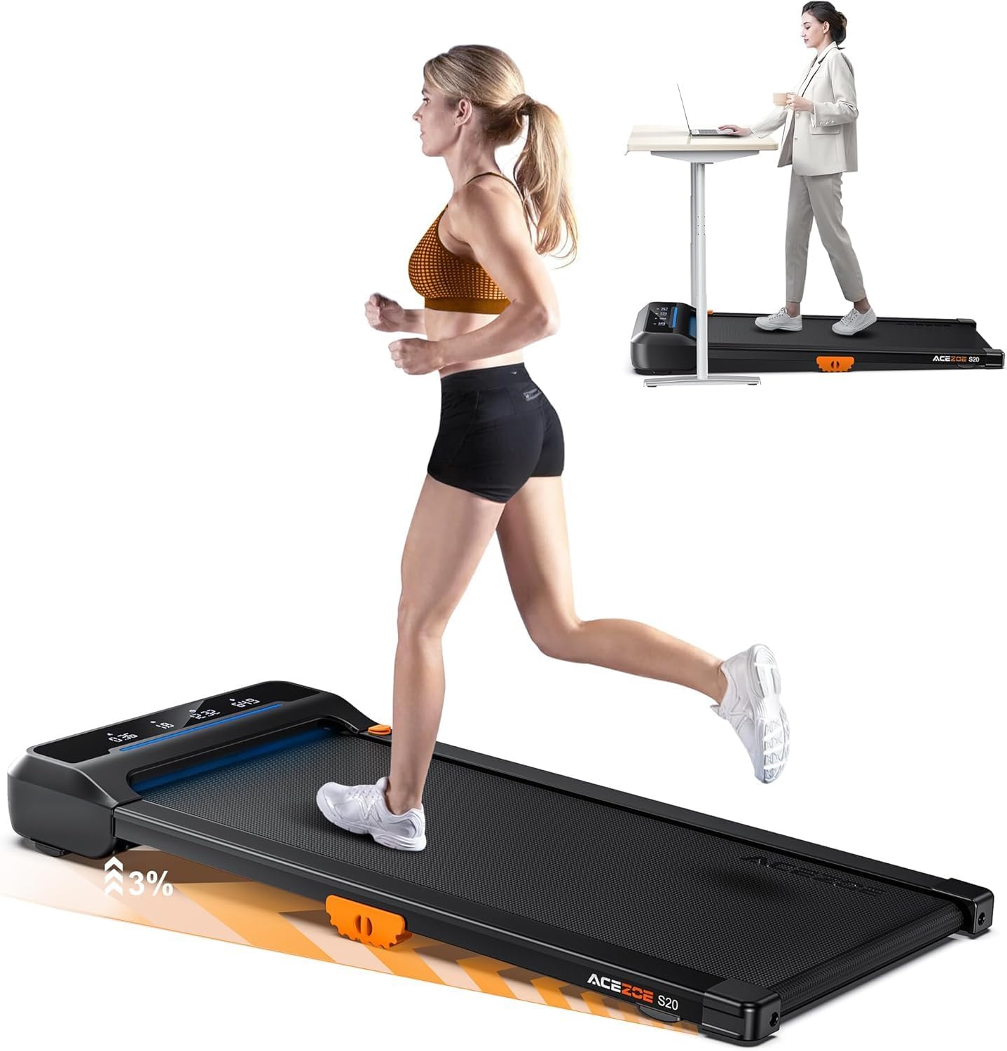 Walking Pad Treadmill with 10% Incline, Under Desk Treadmill, Compact Portable Treadmills for Home Office, 285lbs Capacity, APP/Remote Control, Exercise Anytime, Low-Noise
