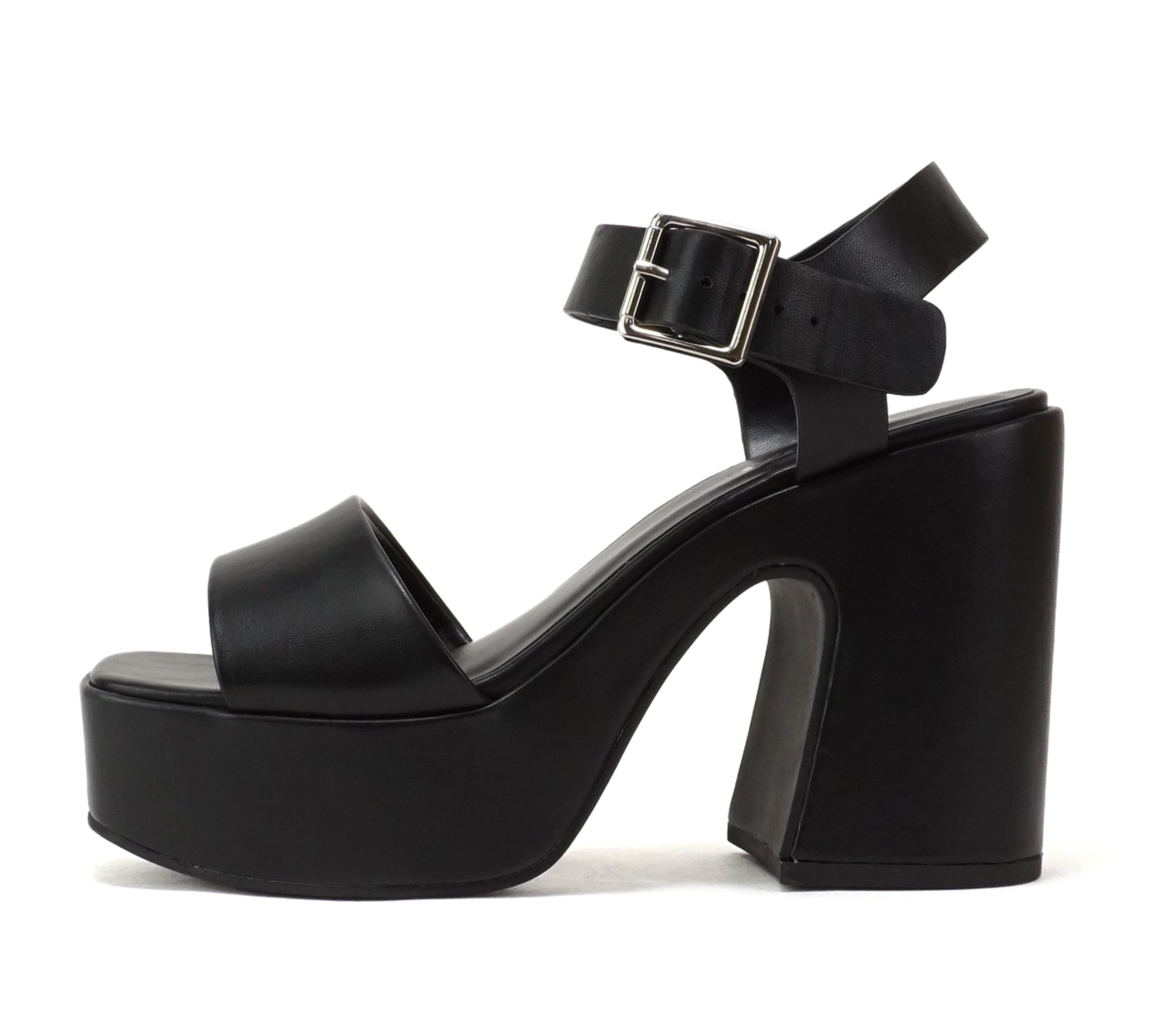 Soda Launch ~ Women Open Toe Ankle Strap Platform Chunky High Heeled Sandal: 5.5 Black Pu