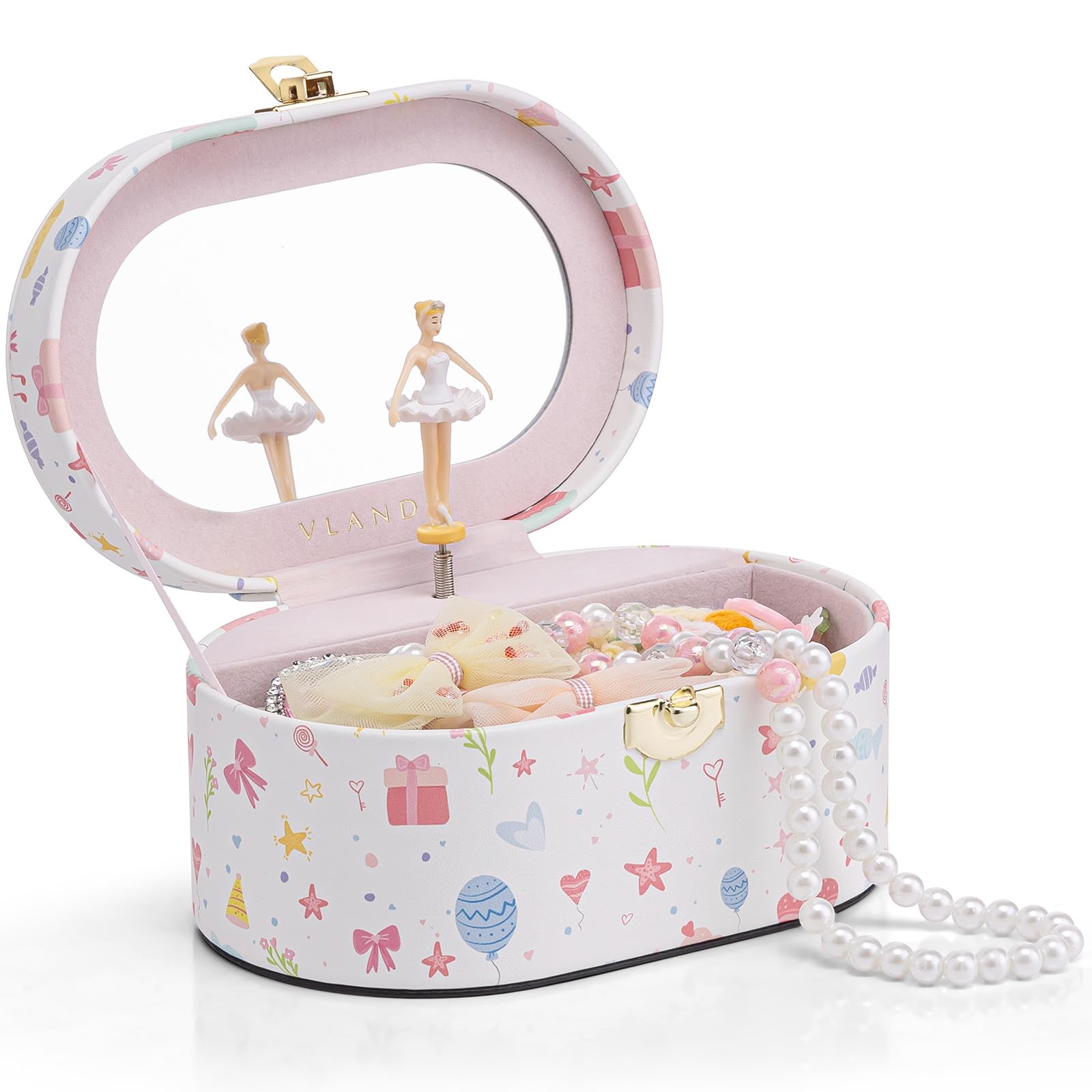 VLANDO Musical Jewellery Box for Ages 4 5 6 7 8-12 Year Old, Kids Jewellery Box with Ballerina, Music Box for Children, Birthday Gift for Girls (Candy Print) — image 1