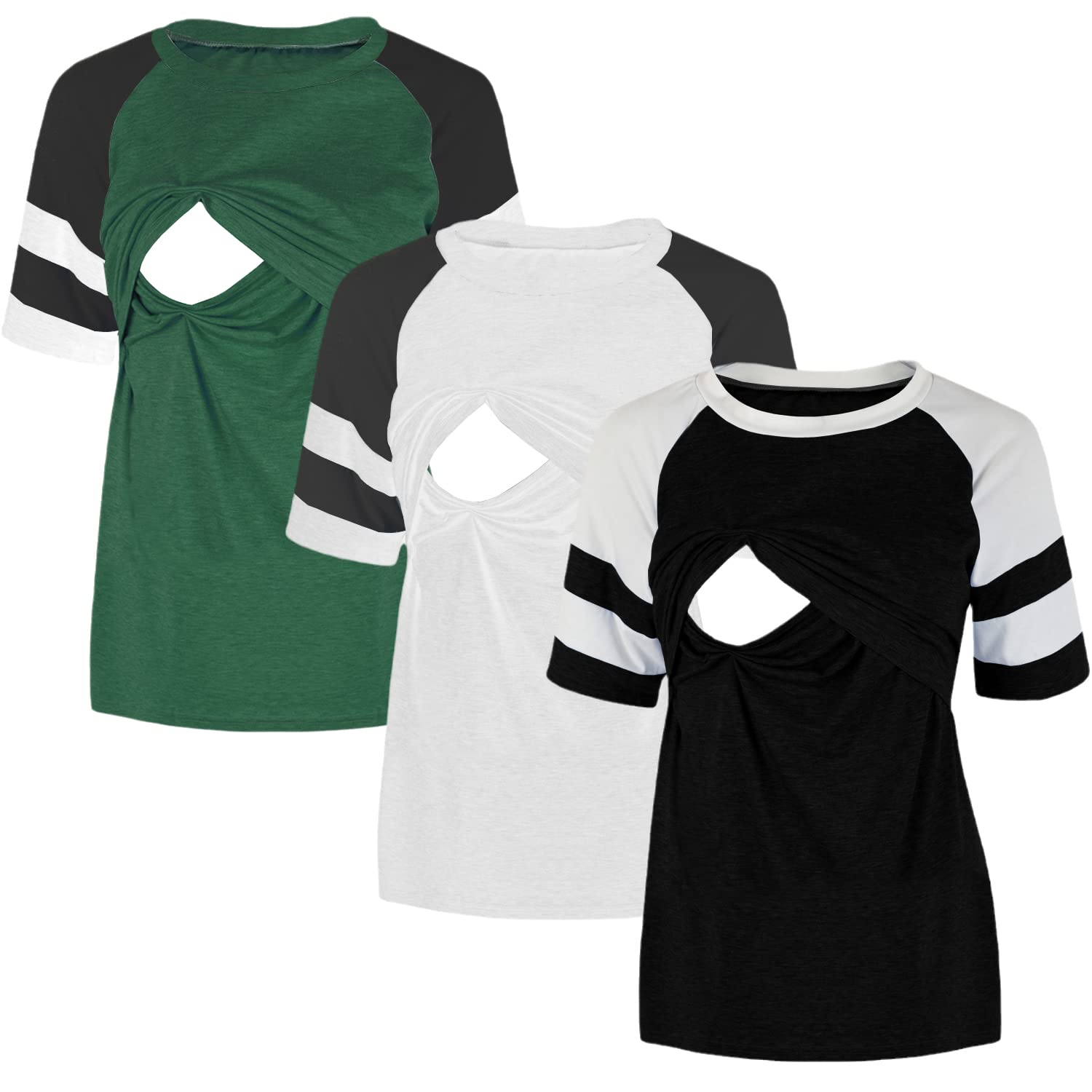 Damen Schwangerschafts-Top Stillen Tank Tee Shirt Raglan Doppelschicht Schwangerschaft Kleidung