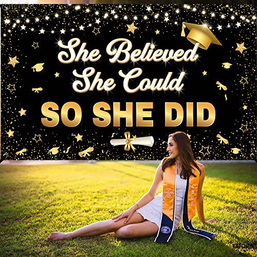 Image of KatchOn, She Believed She Could So She Did Banner - XtraLarge, 72x44 Inch | Graduation Banner Class of 2026 for Graduation Decorations 2026 | Congratulations Grad Party Decorations