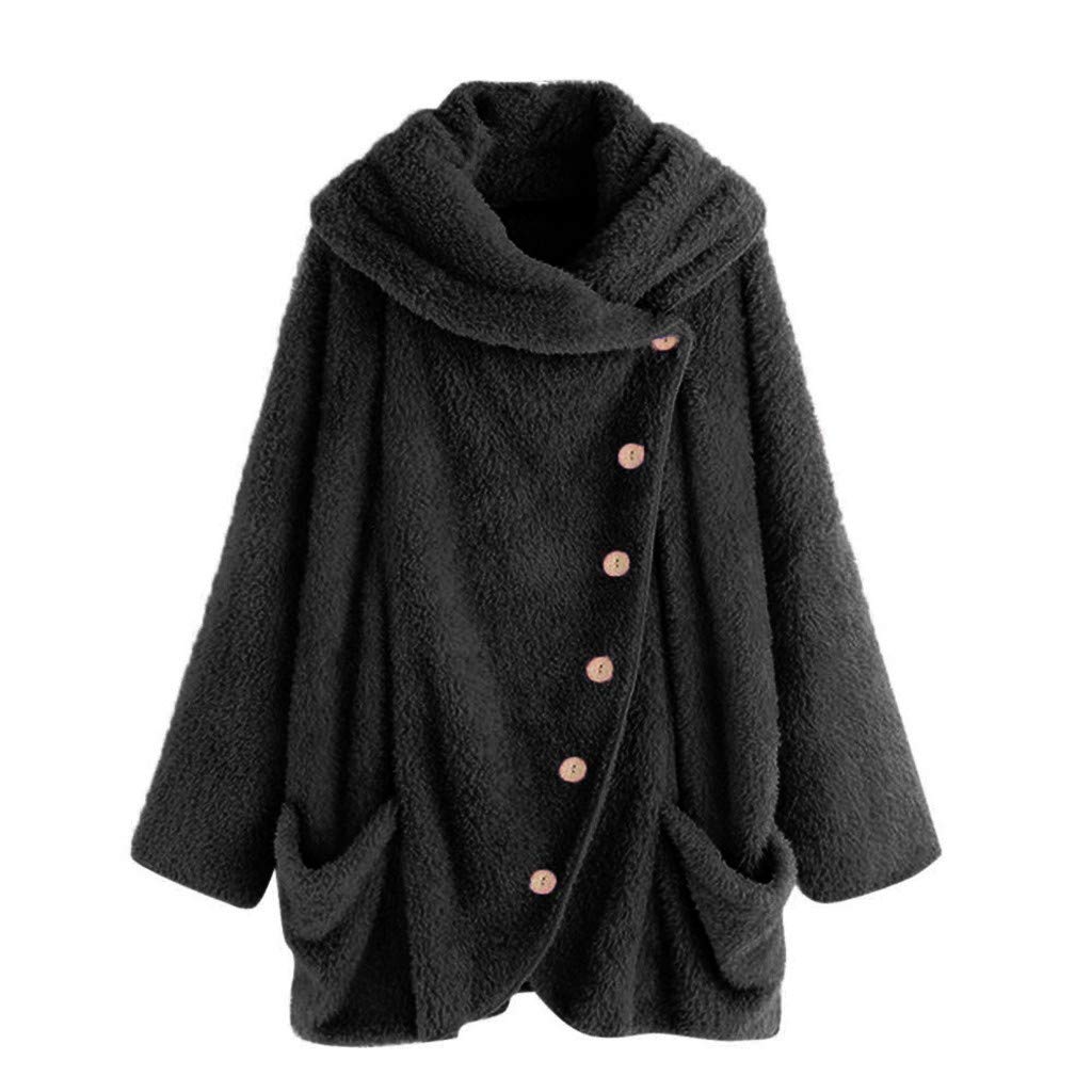2019 Womens Fashion Hooded Coat,Sale Ladies Teddy Bear Warm Plus Sweater Cotton Loose Winter Printed Pockets Thickest Hasp Outwear Button Fluffy Ribbed Jacket Pullover High Collar Plush