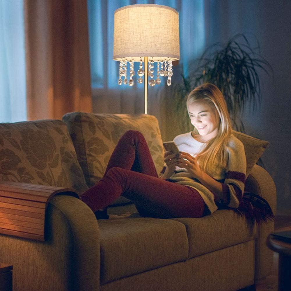 Flаѕh Dеаlѕ - 60% оƒƒ 61 Crystal Floor Lamp LED Standing Lamp Linen Shade Elegant Design Floor Light Tall Upright lamp with LED Bulb for Living Room, Bedroom, Office and Reading(Copper)