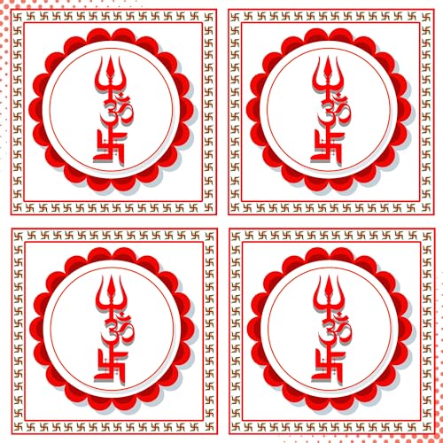 Hawai Om Trishul Swatik Trishakti Self Adhesive Waterproof PVC Sticker for Home Office Pooja Room Main Door Entrance Decoration | Festive Décor House Warming | STKR00004_3X3inch_4qty