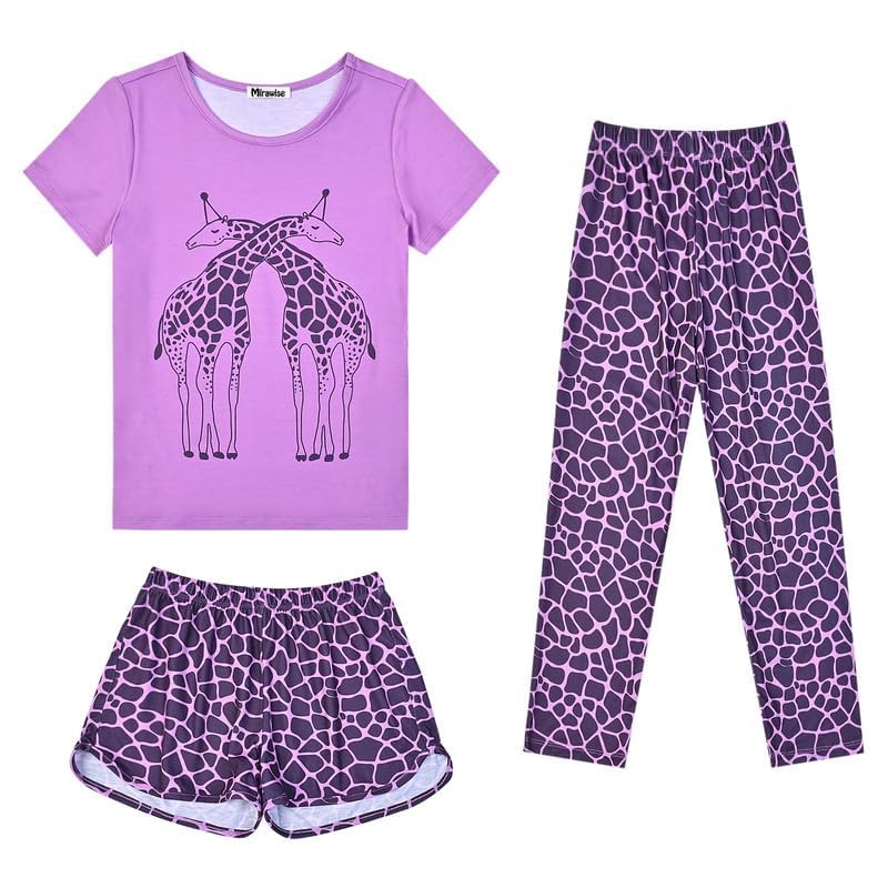 Image of Mirawise Girls 3 Pc Pajamas Sleepwear Cotton Pjs Clothes Set 4-13 Years