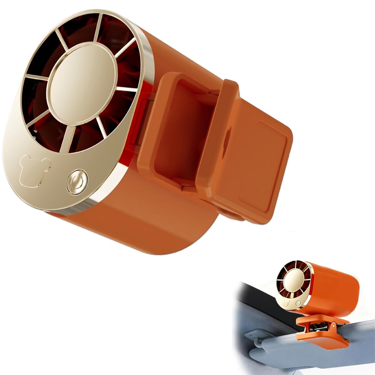 Portable Clip-On Fan Car Clip on Fan Rechargeable Hands-Free Cooling Fan, 360° Rotatable Mini Fan 3 Speeds USB‑C Fast Charge, Lightweight Wearable Fan for Neck, Waist, Office, Travel, Outdoor (Orange)