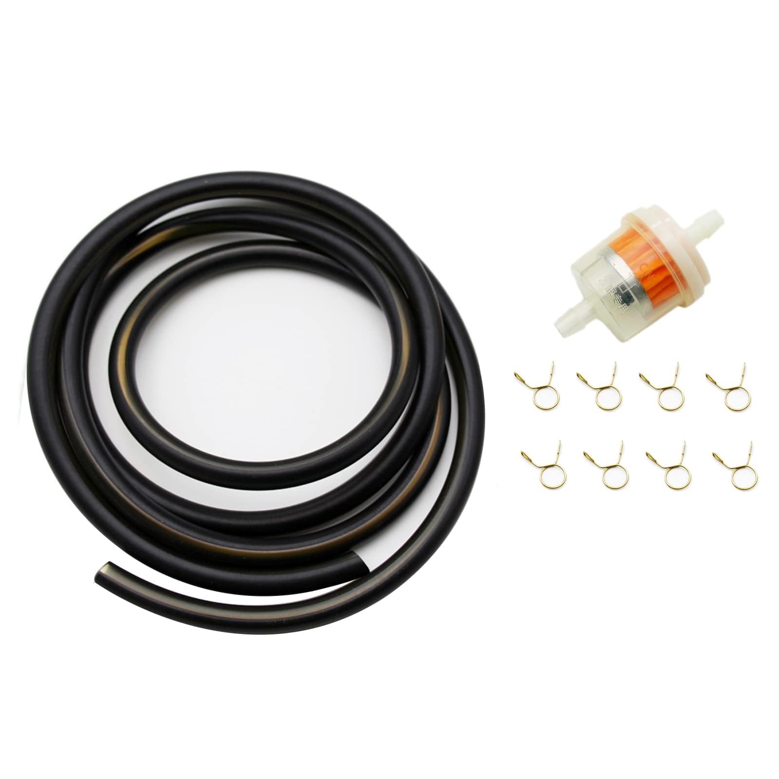 PRO BAT 0.2''x59'' (5mmx1.5m) Motorcycle Fuel Line Tube Oil Gas Line Petrol Hose for ATV Dirt Bike Go Kart Moped Pocket Bike Most of Chinese Scooter with Hose Clamps Fuel Filter, Black