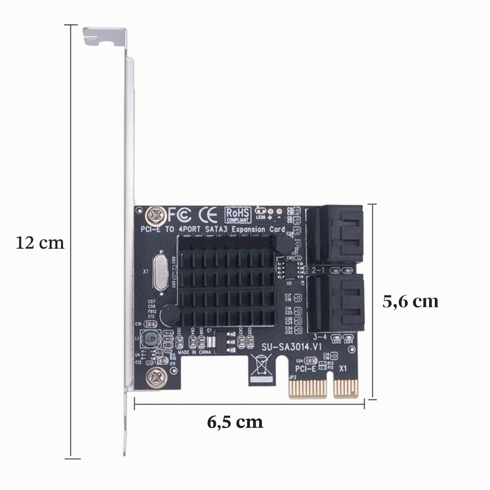 WANGCL Tarjeta PCIE SATA 3.0 de 4 Puertos 6 Gbps con 4 Cables, Soporte de Montaje y Disipadores de Calor