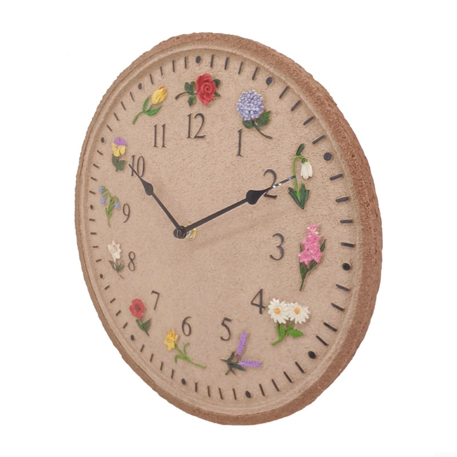 Orologio da parete in resina, orologio da giardino, per esterni, decorazione floreale 3D per patio e piscina, impermeabile IP44, display anti-appannamento, diametro 30,5 cm, struttura in