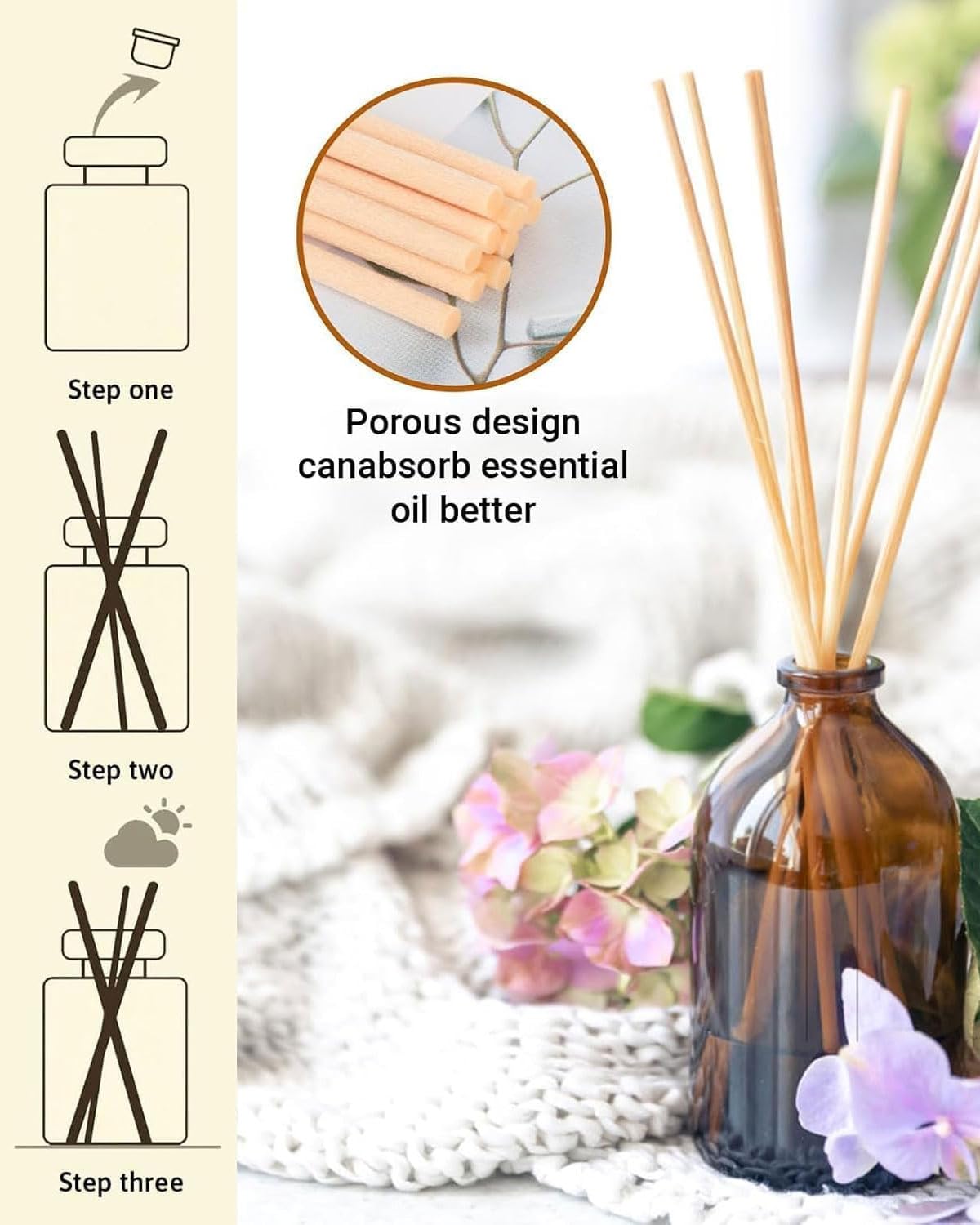 90pcs Varillas difusoras de caña, varillas ambientador,Paquete de Recambio para ambientadores, Varillas de ratán para ambientadores, Varillas de Repuesto para ambientadores de habitación