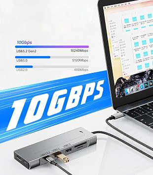 Hub Splitter 8 in 1 Multiport Expander Supports SSD Hard Drive Expansion, 4K@HDMI 30Hz,USB-C 3.2, 100W PD,USB A 3.2 10Gbps Port,SD/TF 3.0 Card Reader Adapter for Windows/Mac/iPad/Desktop (8 in 1 HUB)