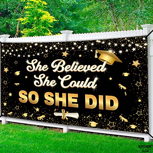 Image of KatchOn, She Believed She Could So She Did Banner - XtraLarge, 72x44 Inch | Graduation Banner Class of 2026 for Graduation Decorations 2026 | Congratulations Grad Party Decorations