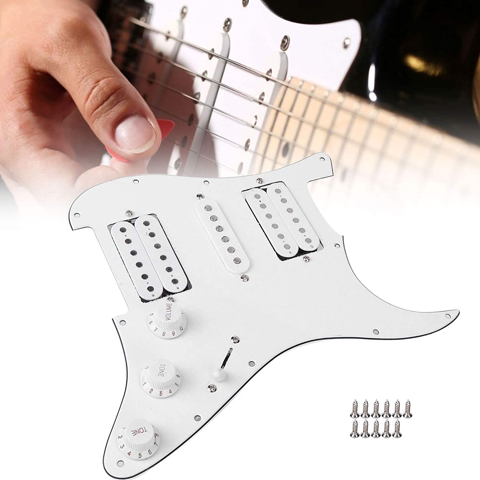 Naładowana maskownica do gitary elektrycznej Okablowana maskownica z przystawką HSH do gitar elektrycznych ST/SQ (biała)