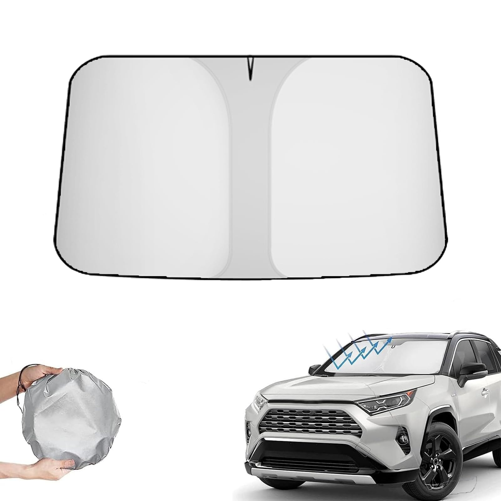 TOMSHOOFoldable Car Windshield Sunshade with Storage Pouch Fits, Car Shade Front Windshield for Top Blocks 98.99% UV Rays and Sun Heat Protection Car Accessories for Summer (55 x 31 cm)