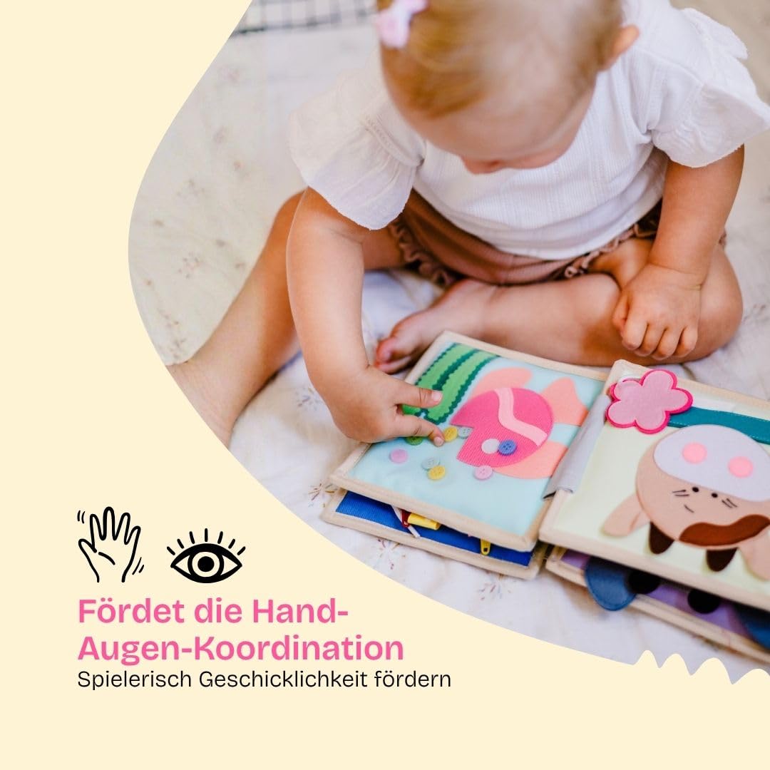 Jolly Designs – Mini Quiet Book Magischer Vogel – Montessori Spielzeug ab 18 Monaten – Motorik & Kreativität fördern – Busy Book aus Filz – Handgefertigtes Filzbuch – Perfekt für unterwegs & Reisen