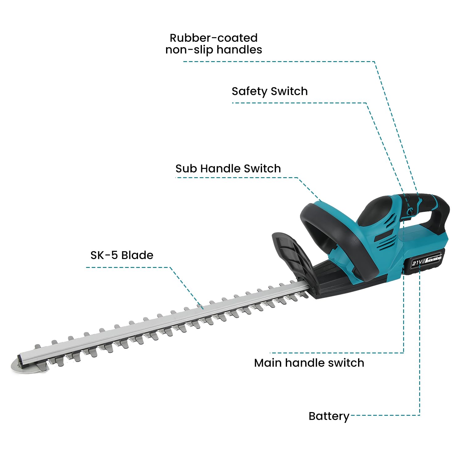 Taille Haie sans Fil 21V 1000W avec Batteries 6,0 Ah, Lame Double Action 52 cm, Écartement 15 mm