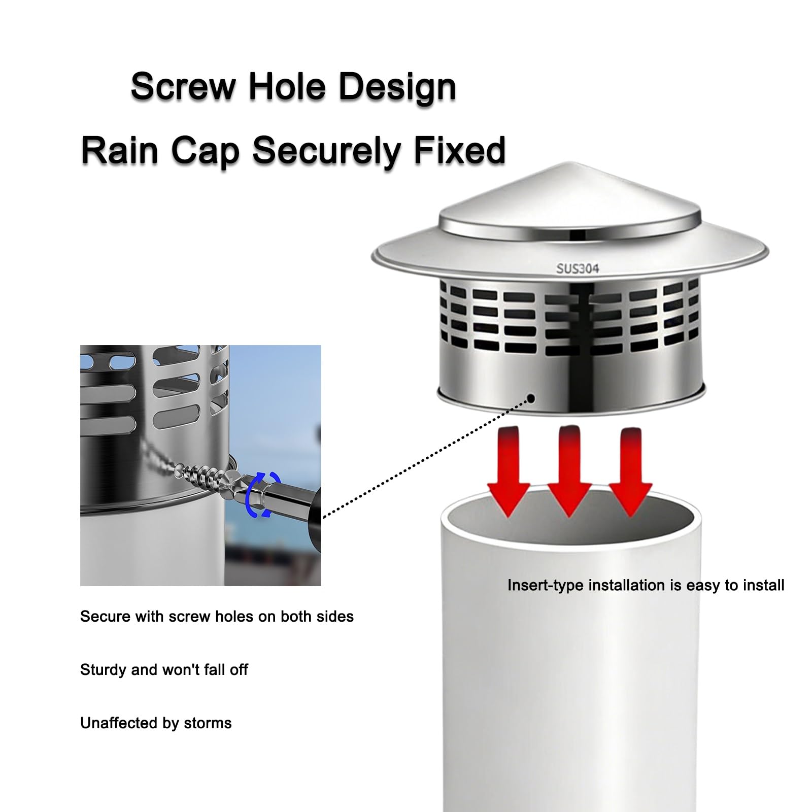 6 pollici rotondo Cappelli per camino, 3" 8" 10" 12" parte superiore conica Tubo stufa cappello con Mesh Sn, acciaio inox 304 Sfiato del tetto copertura, All Weather Canna fumaria Cappello parap