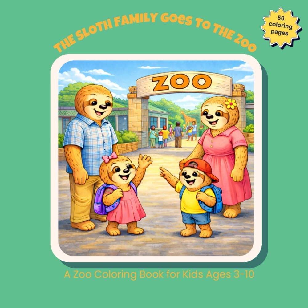 The Sloth Family Goes to the Zoo: A Zoo Coloring Book for Kids Ages 3-10