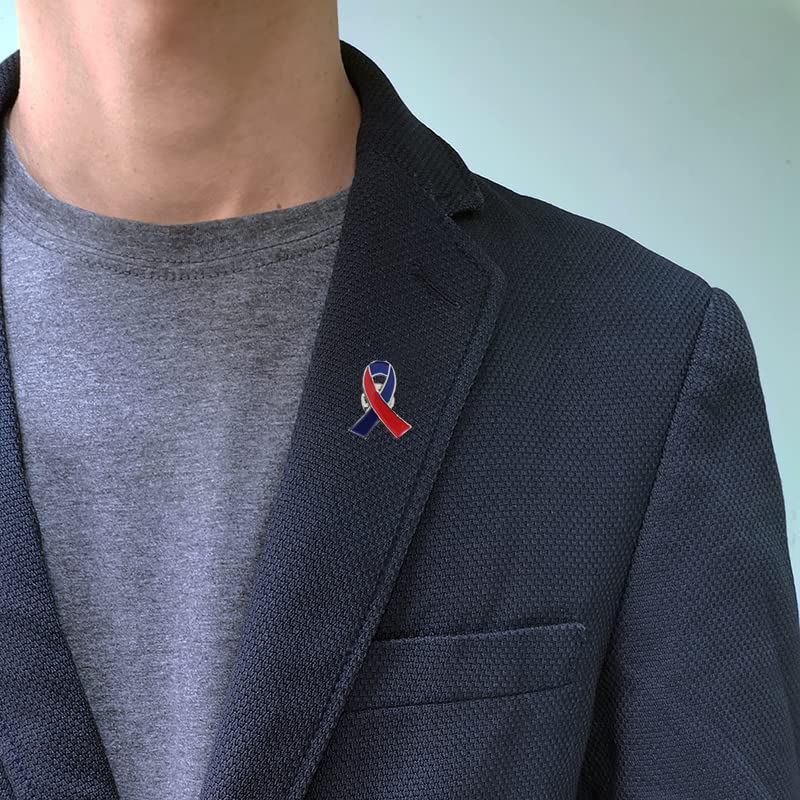 Image of Red & Blue Awareness Ribbon pin 20pcs Congenital Heart Diseases Awareness Brooch Hope Enamel Lapel Pins