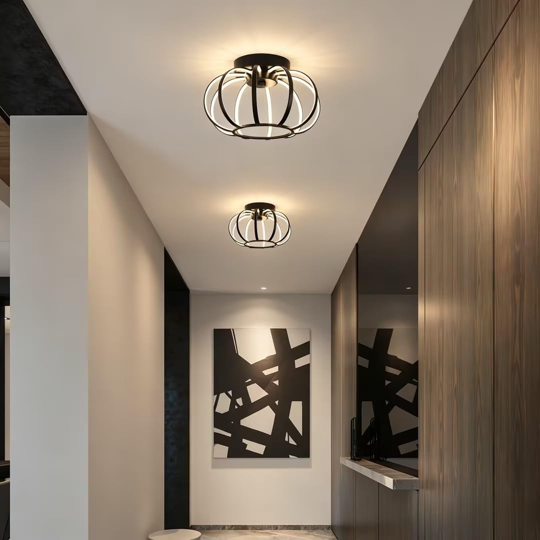 Moderne Schwarz LED Deckenleuchte,Rund Deckenlampe Metall Hängend Lampe | 29CM Deckenleuchten 4000K LED Lampe für Esszimmer Flur Schlafzimmer Küche Wohnzimmer
