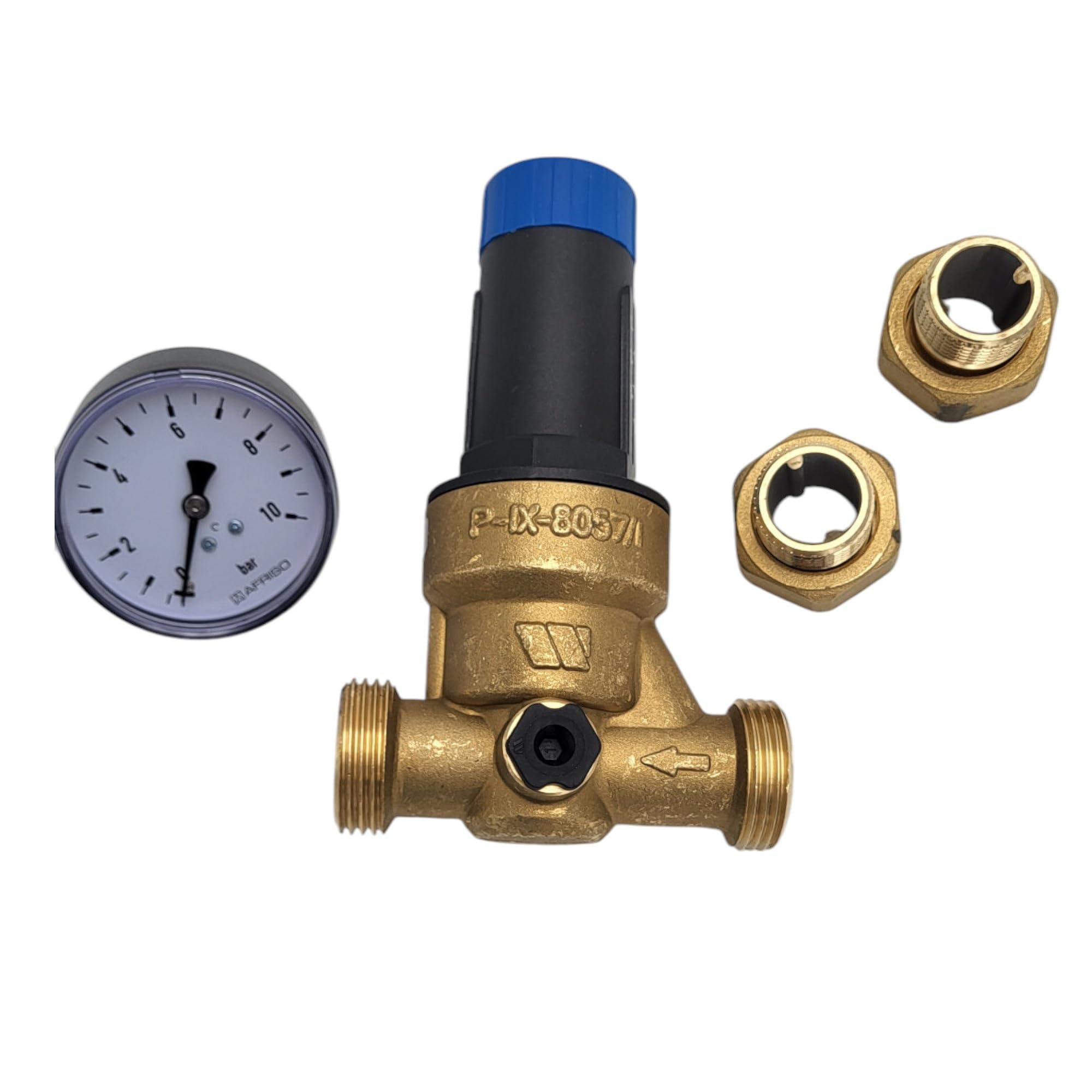 zbs24 Druckminderer für Wasser DN20-3/4 Zoll delphisXpert DRV mit Anschlussverschraubungen Aussengewinde - Handwerkerqualität DVGW geprüft - inkl. Manometer 0-10 bar