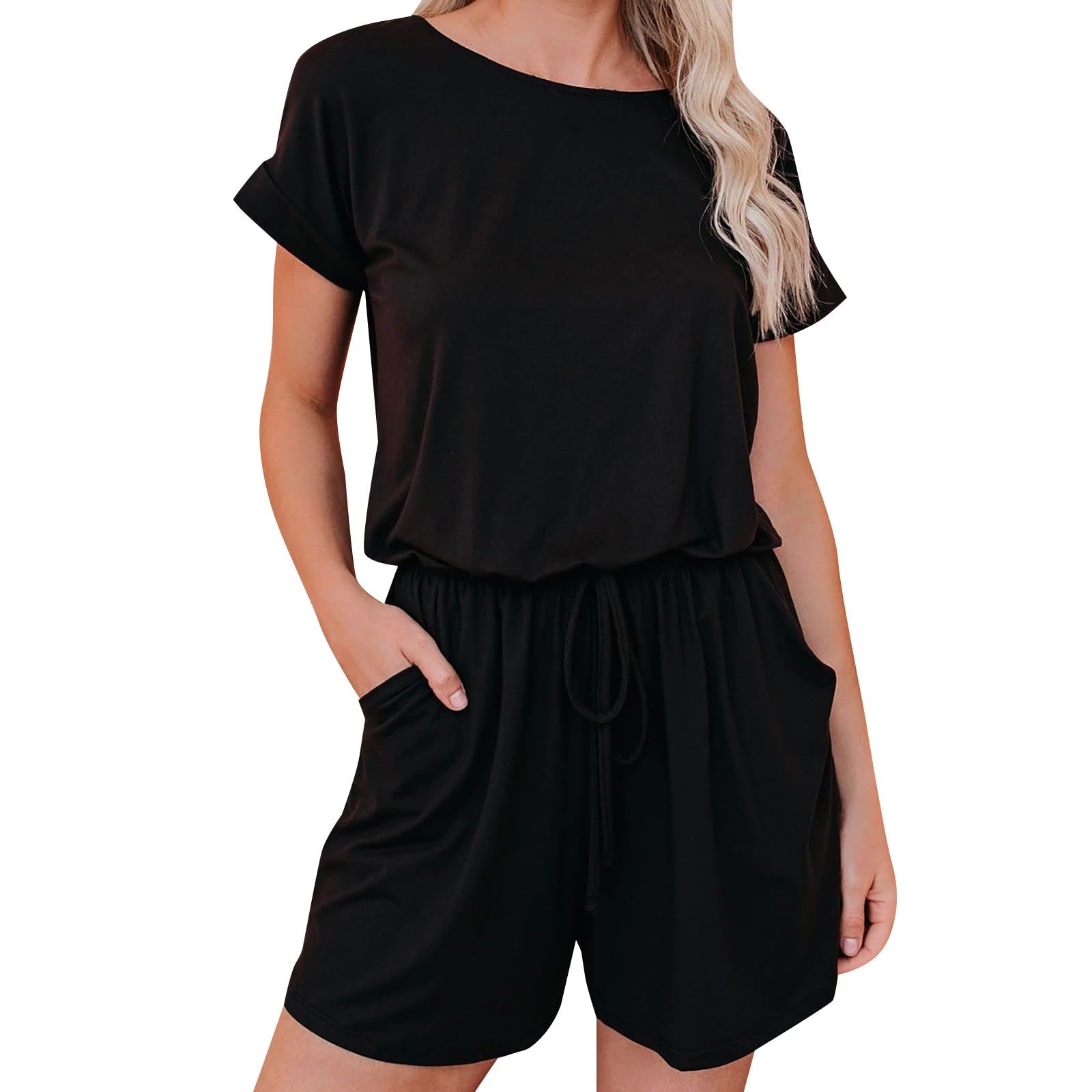 Completo Donna Estiva Morbida Spalline Tinta Unita Senza Maniche Traspirante Gamba Dritta Taglie Grandi con Tasche Laterale Bretelle Jogging Overall Estive 2024 Jumpsuit Donna Elegante Curvy