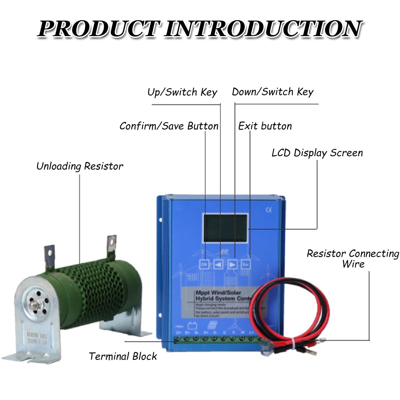 18000W 12V/24V/48V Hybrydowy Regulator Ładowania Wiatrowego i Słonecznego, Kontroler MPPT z Automatycznym Rozpoznaniem Off Grid i Ekranem LCD,24V