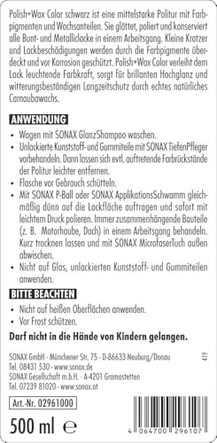 SONAX Polish+Wax Color schwarz (500 ml) Politur mit schwarzen Farbpigmenten und Wachsanteilen |...