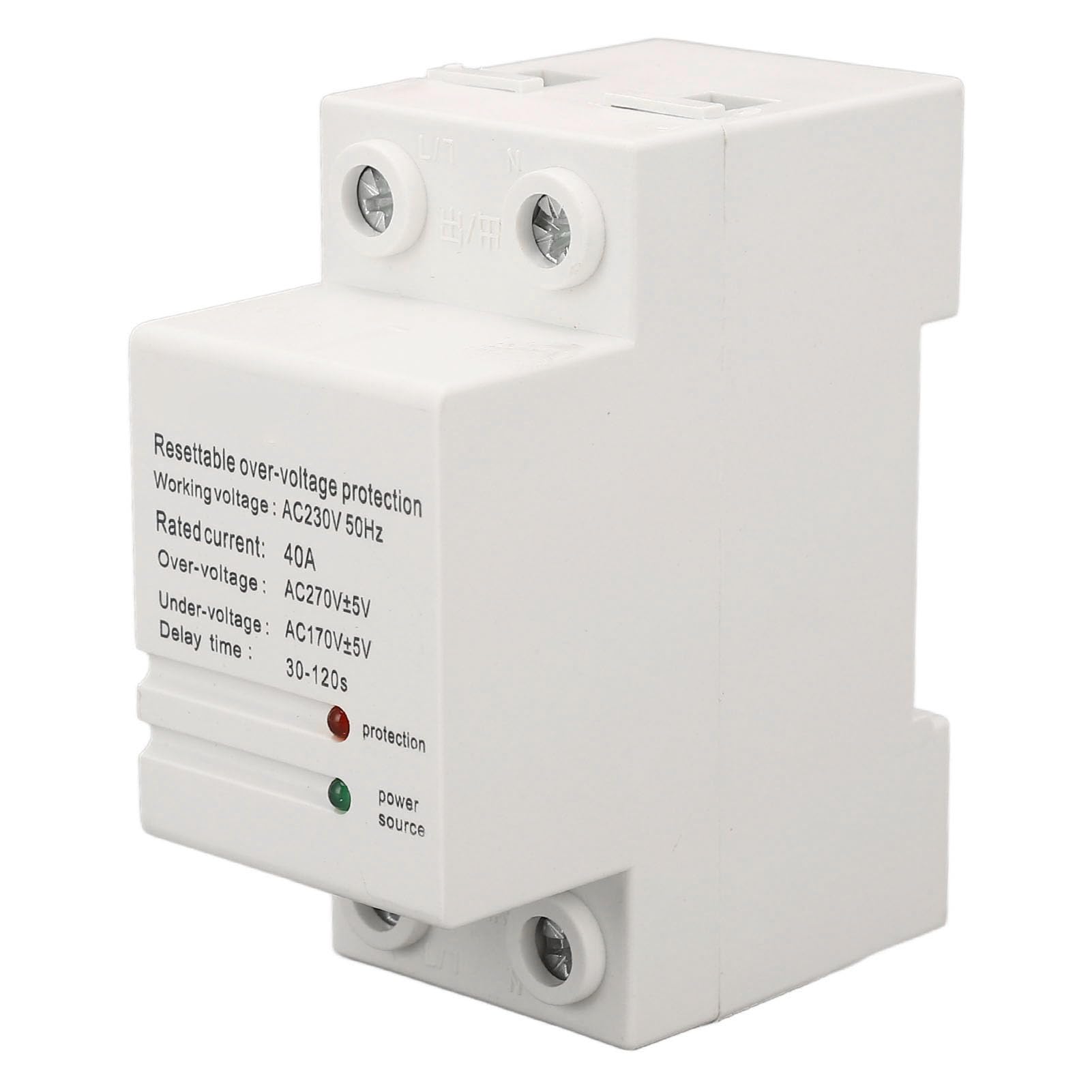 Undervoltage Protector, Single-Phase Self-Reset Automatic PC 40A AC230V Voltage Device Light Indicator for Home Appliances (Down Input and Up Output)